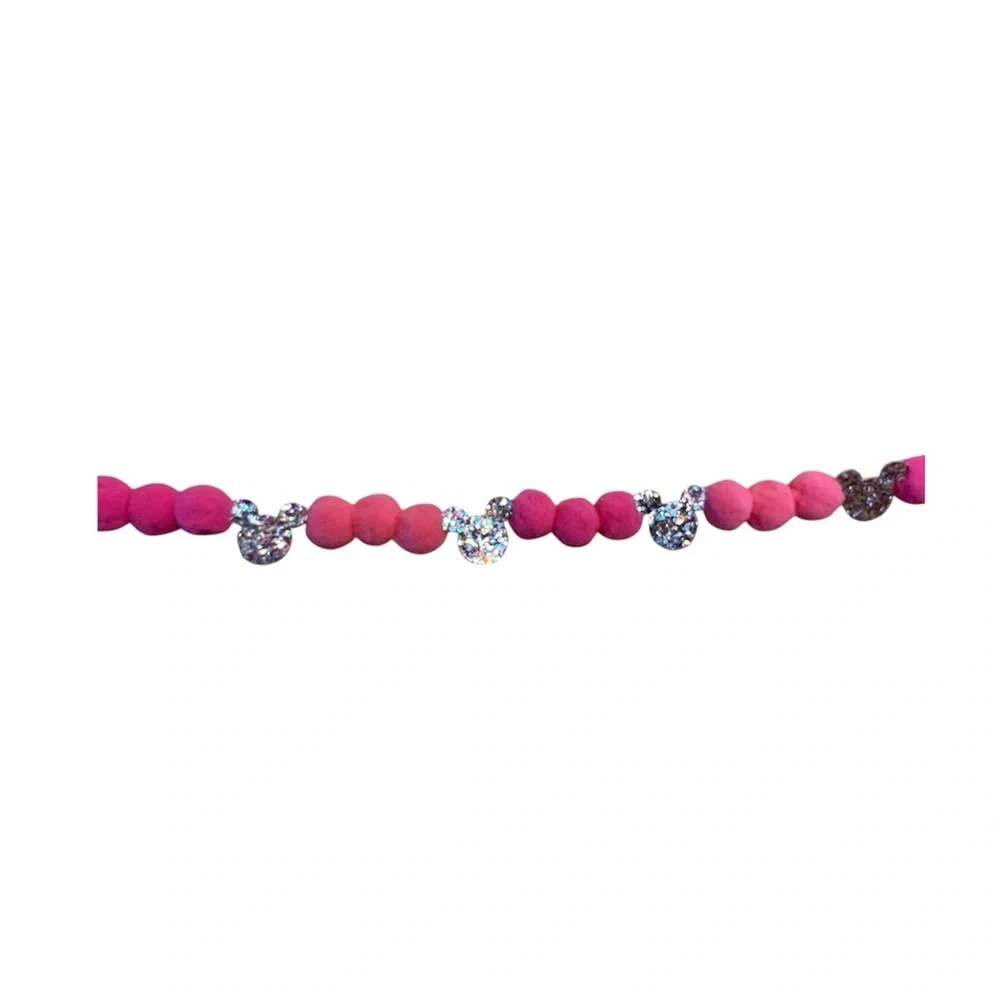 7 ft Valentine's Day Pinks Disney Glitter Mickey Pom Pom Garland Handmade thread
